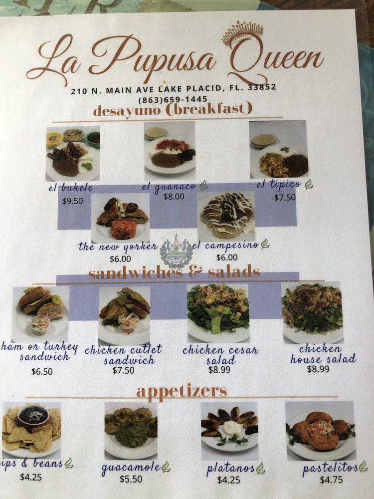 Menu at La Pupusa Queen restaurant, Lake Placid