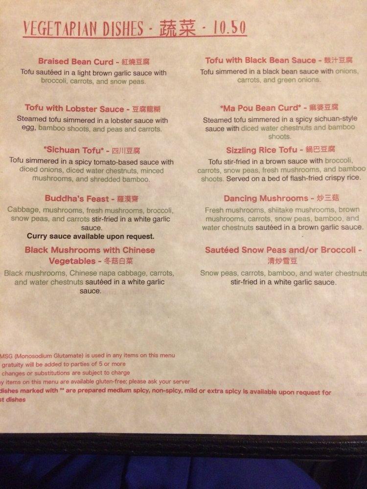 Menu at Red Chopstick restaurant, Sedona, 111 Bell Rock Plaza