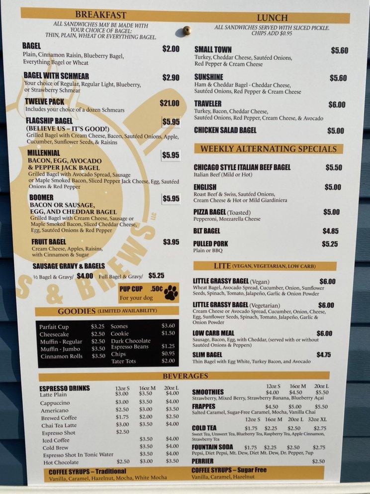 Menu at Bagels & Brews, LLC, Sesser, Illinois, USA, Sesser