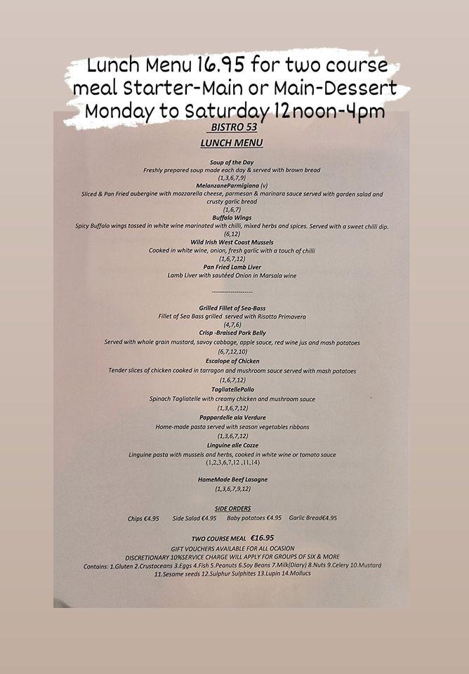 Menu at Bistro 53 Maynooth restaurant, Maynooth, Main St