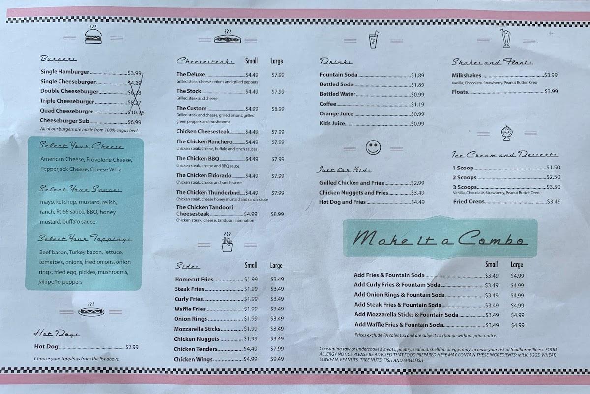 Menu at Route 66 Restaurant Lancaster PA, Lancaster