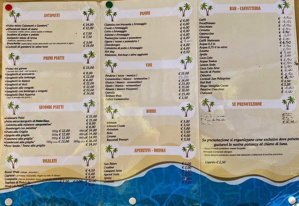 Menu at OASI Azzurra pub & bar, Italy, Via Corru Manciu