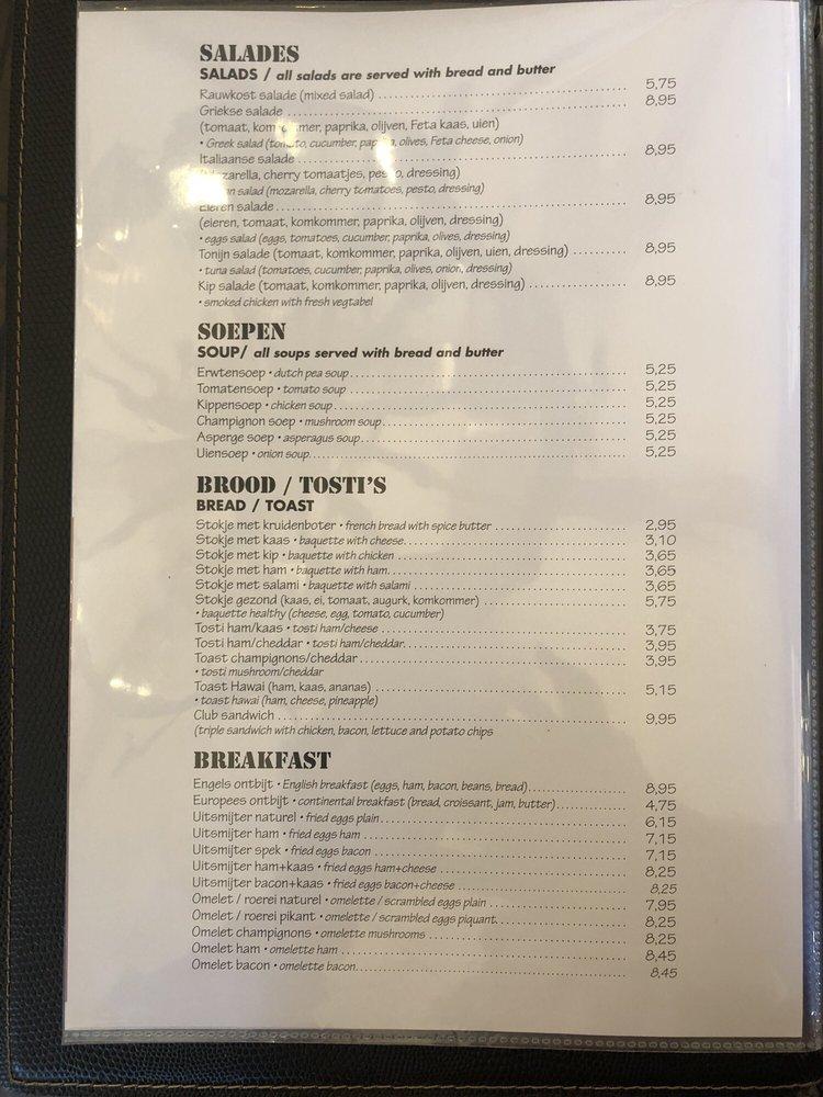 Menu at Pancake Corner, Amsterdam