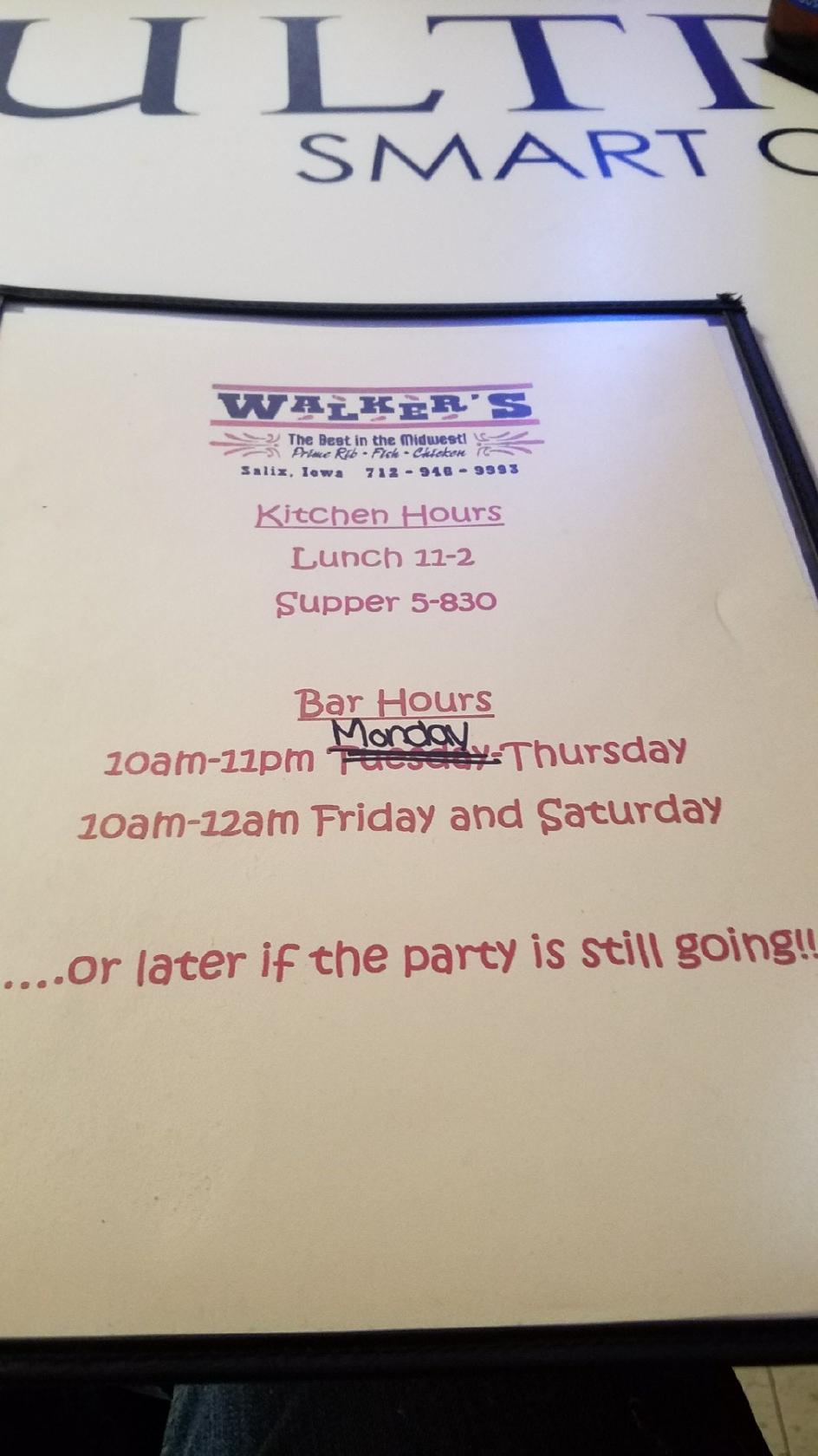 Menu at Walker's pub & bar, Salix