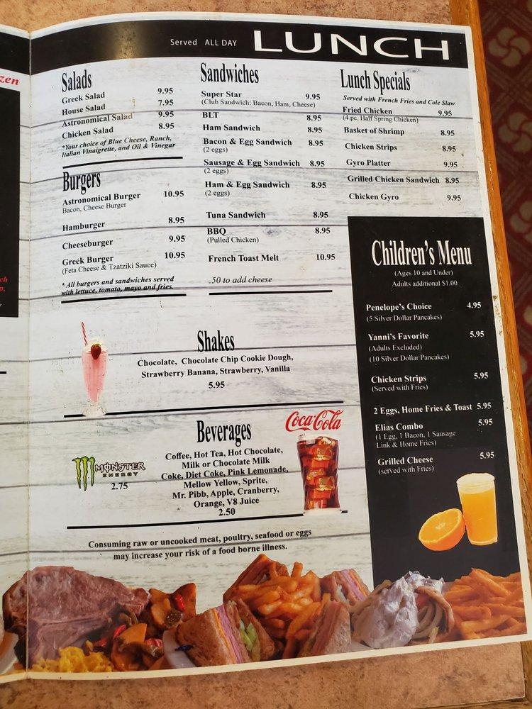Menu at Astronomical Pancake House restaurant, Williamsburg, Richmond Rd