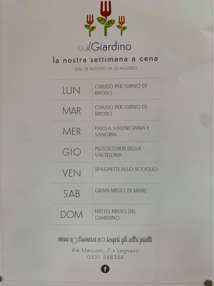 Menu At Il Giardino Ristorante Self Service Legnano