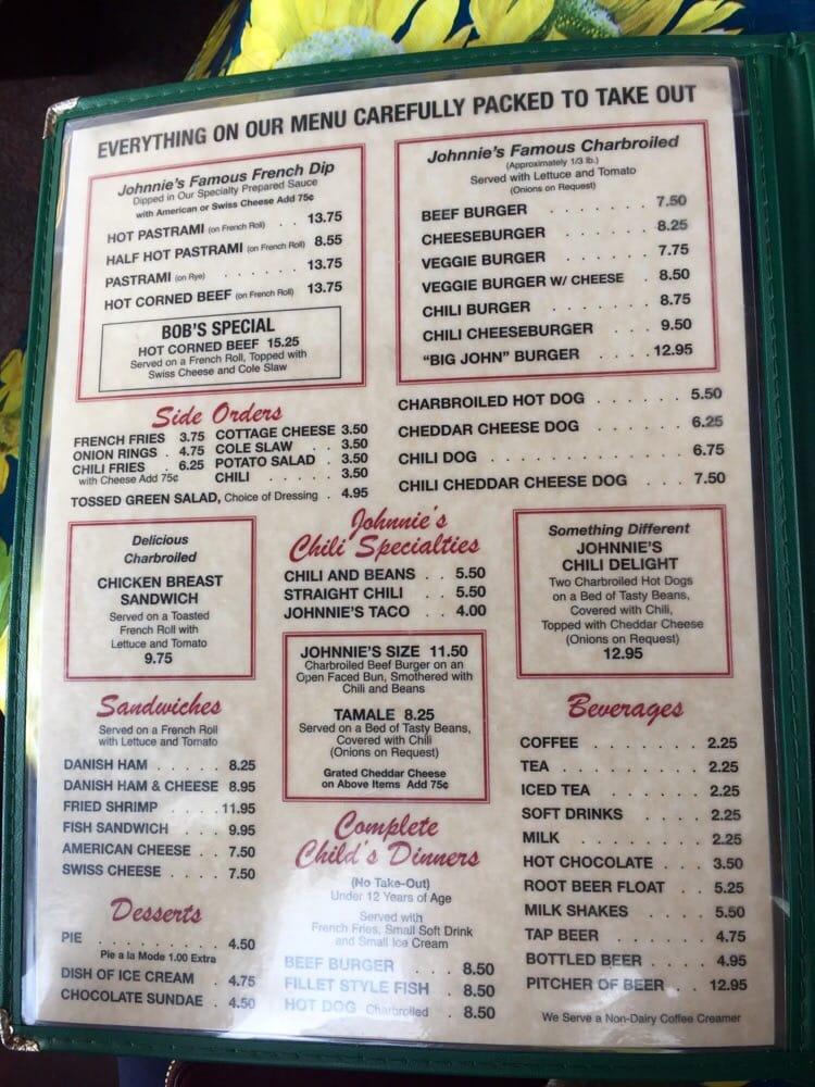 Menu at Johnnie's Pastrami restaurant, Culver City