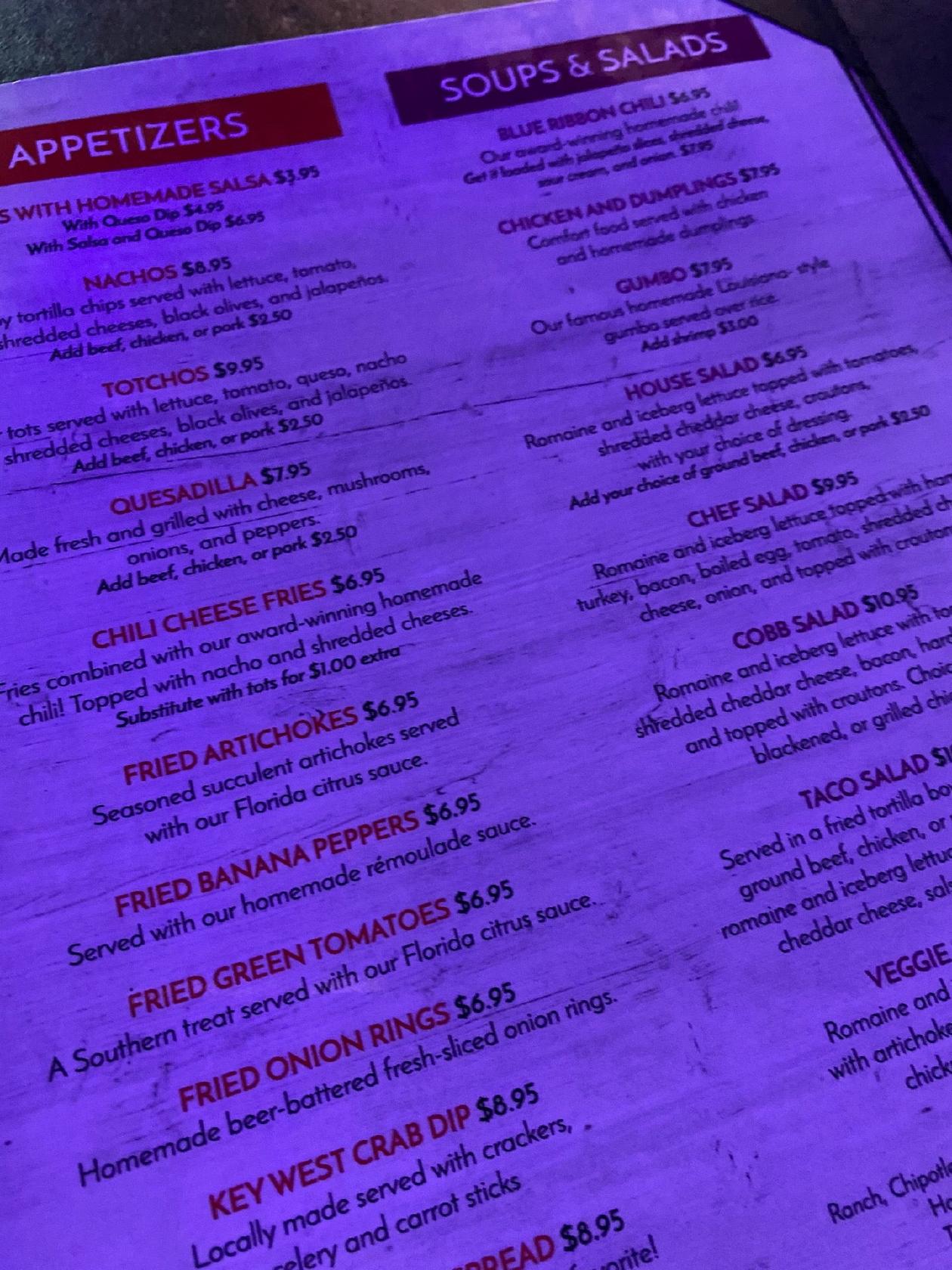 Menu at Mixers At Old Key West Bar & Grill, Saint Petersburg