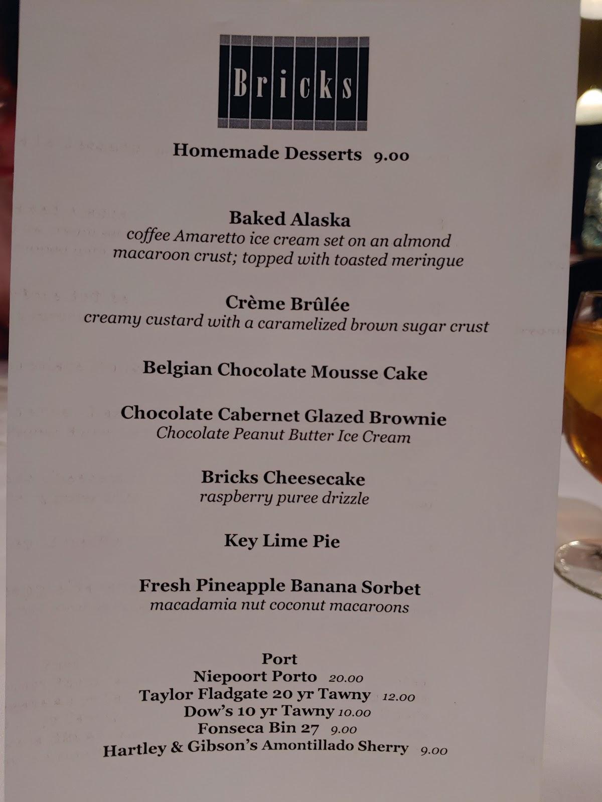 Menu at Bricks pub & bar, Reno