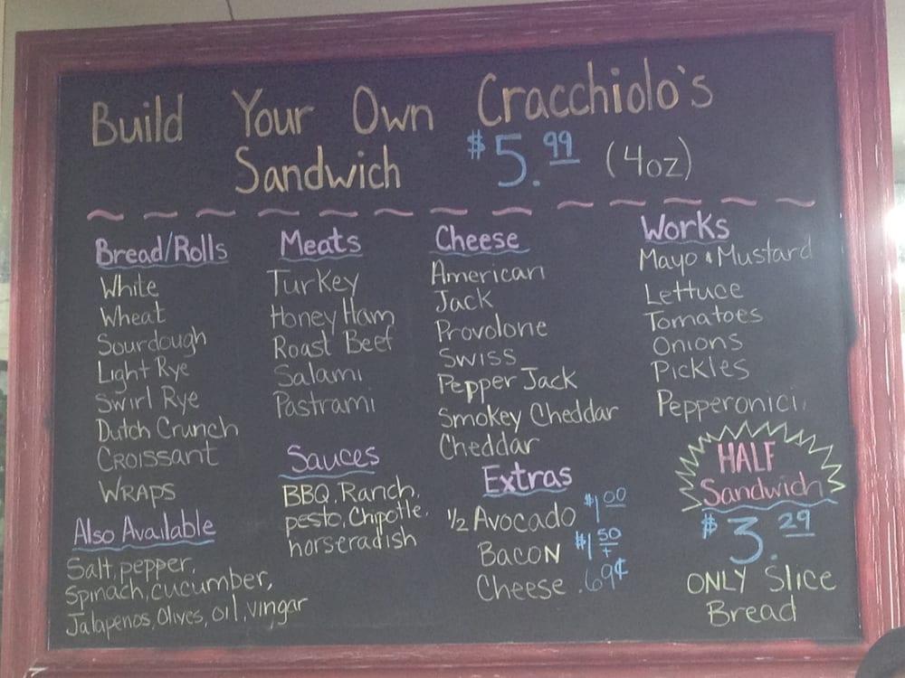Menu at Cracchiolo's Deli restaurant, Woodland