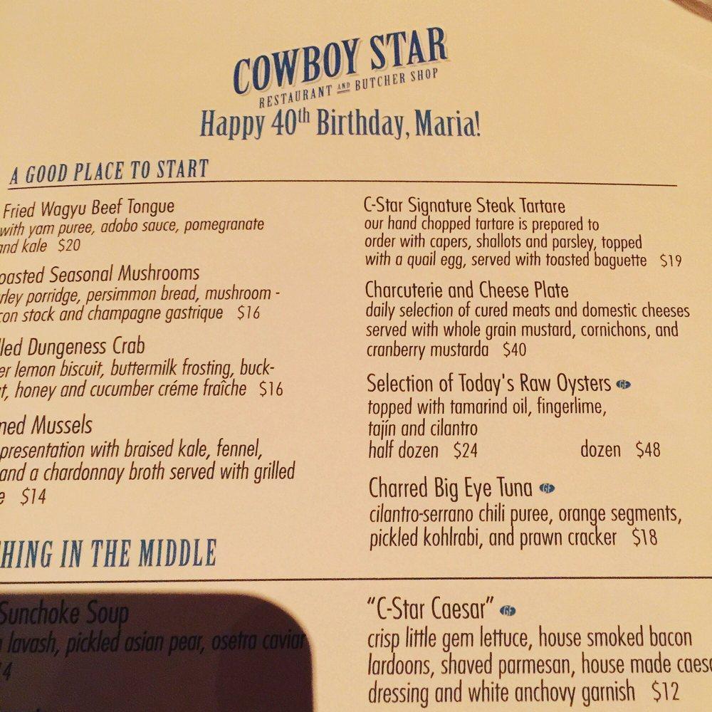 Menu at Cowboy Star Restaurant and Butcher Shop, San Diego