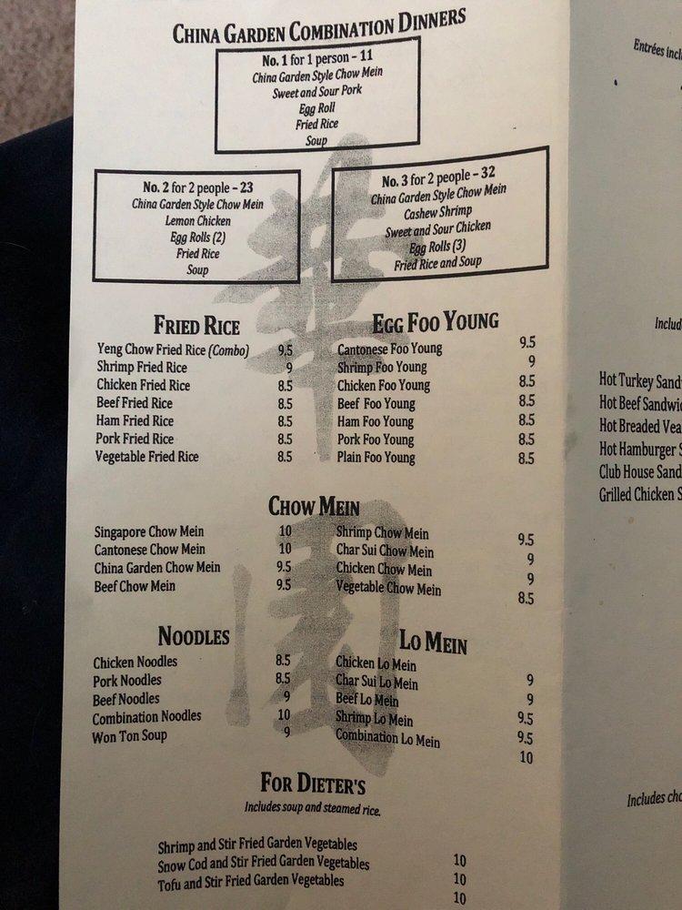 Menu at China Garden Restaurant, Green River