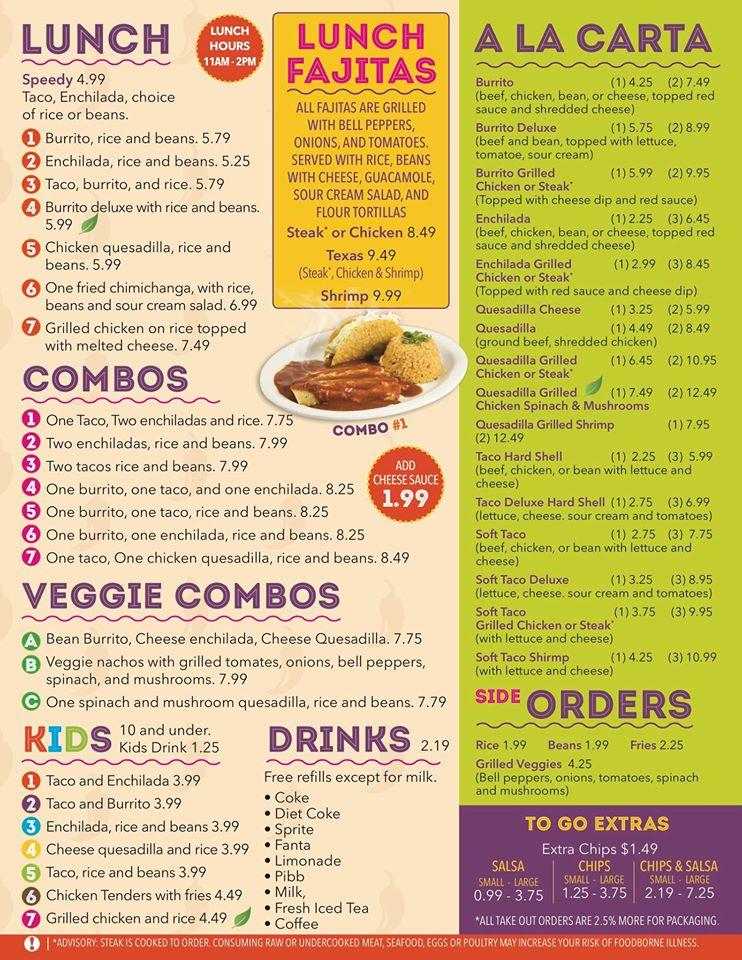 Menu at Fajita Mex Grill restaurant, Statham