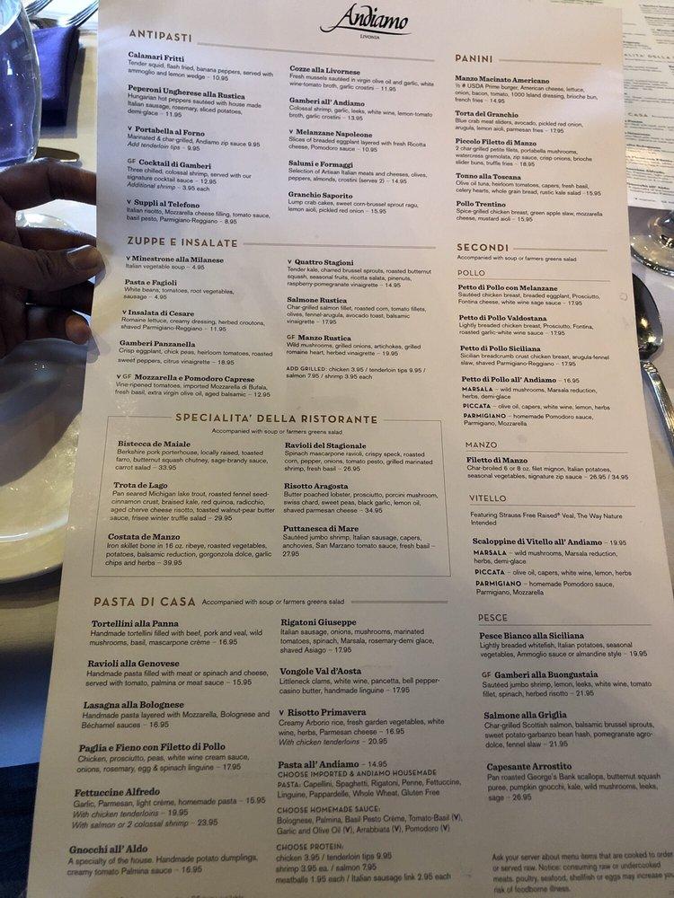 Menu at Andiamo Livonia restaurant, Livonia