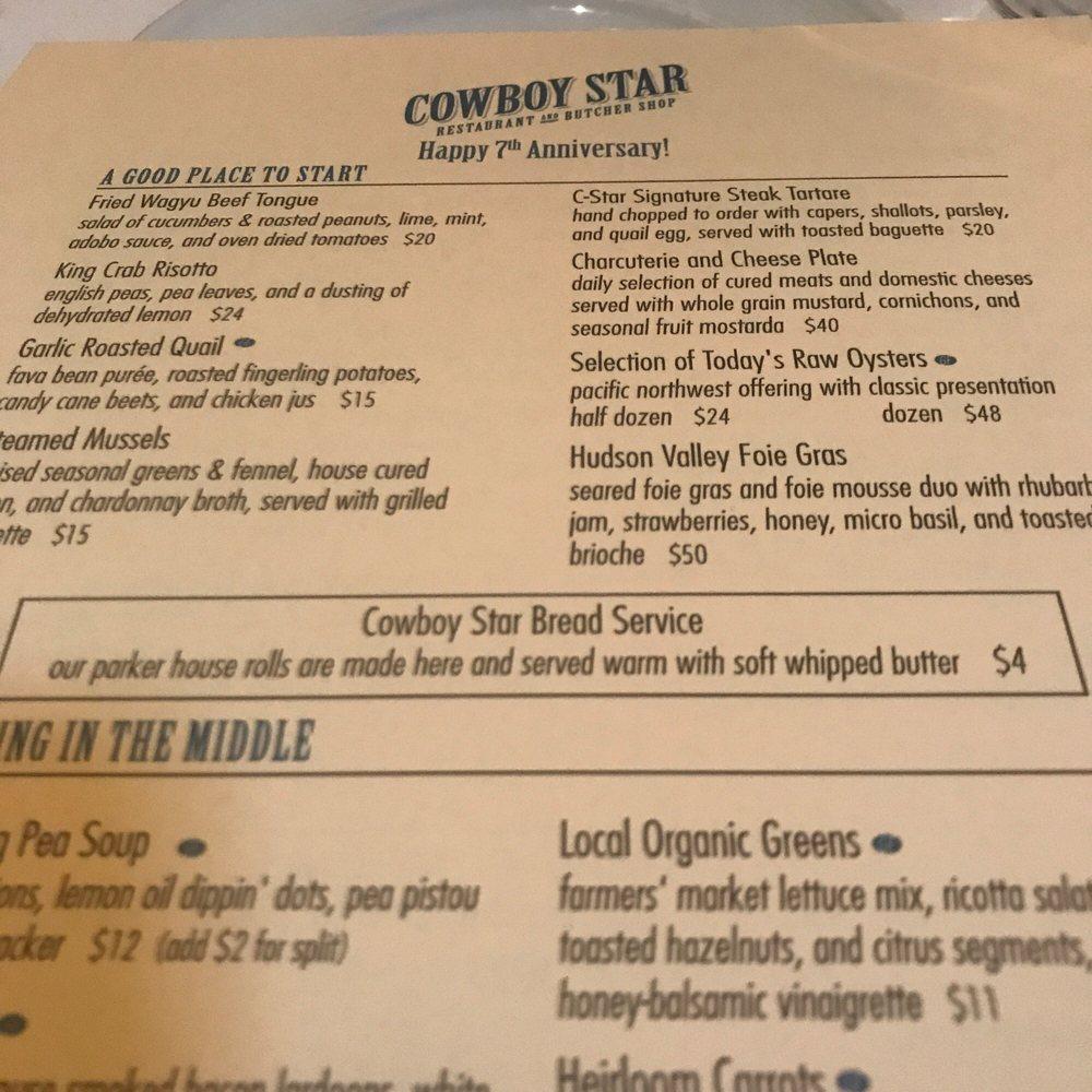 Menu at Cowboy Star Restaurant and Butcher Shop, San Diego