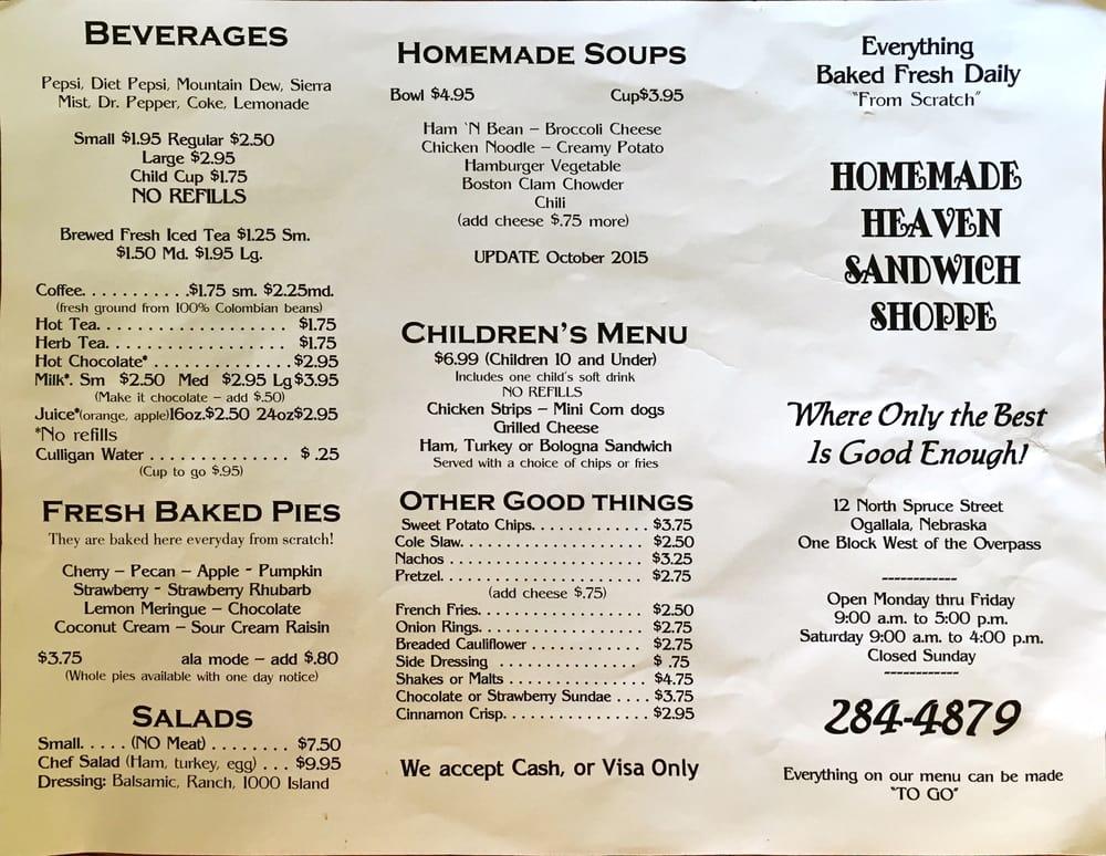 Menu at Homemade Heaven restaurant, Ogallala