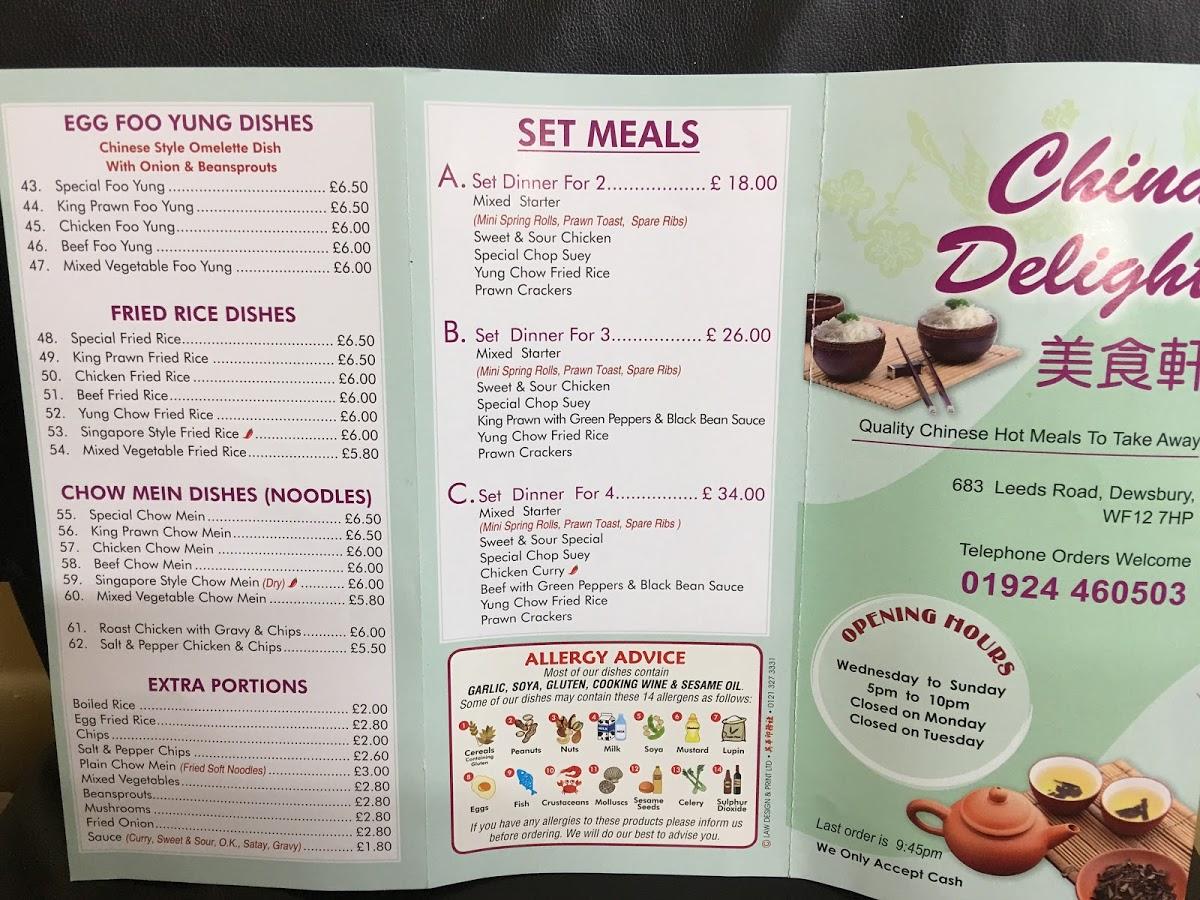 Menu at Delight Express restaurant, Dewsbury