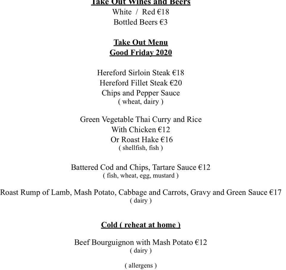 Menu at Courthouse Restaurant, Carrickmacross, 1 Monaghan St