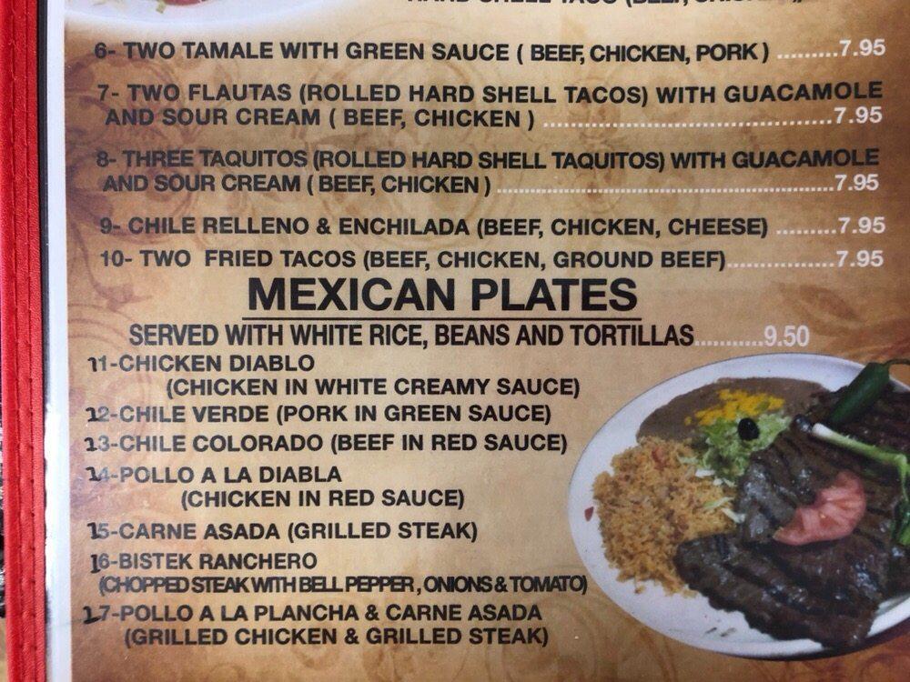Menu at Johnny's Taco Shop restaurant, Pahrump