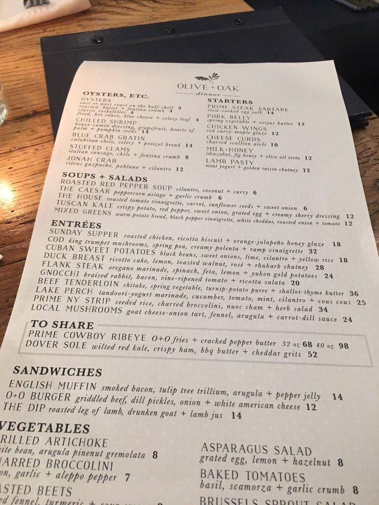 Menu at Olive + Oak pub & bar, Webster Groves