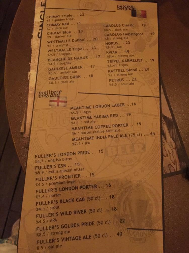 Menu at Rock N Rolla, Istanbul, Barbaros Blv. No:65
