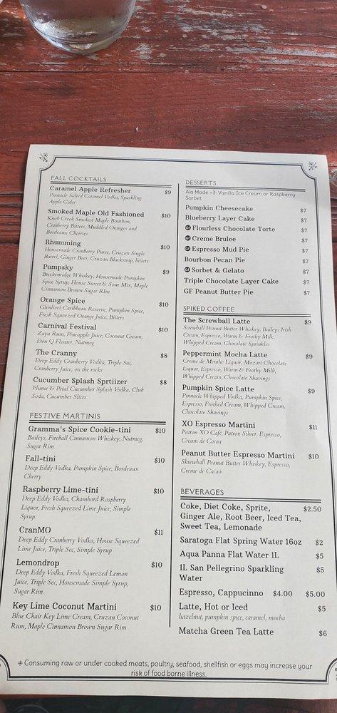 Menu at Wallace's at the Greenhouse restaurant, Homosassa