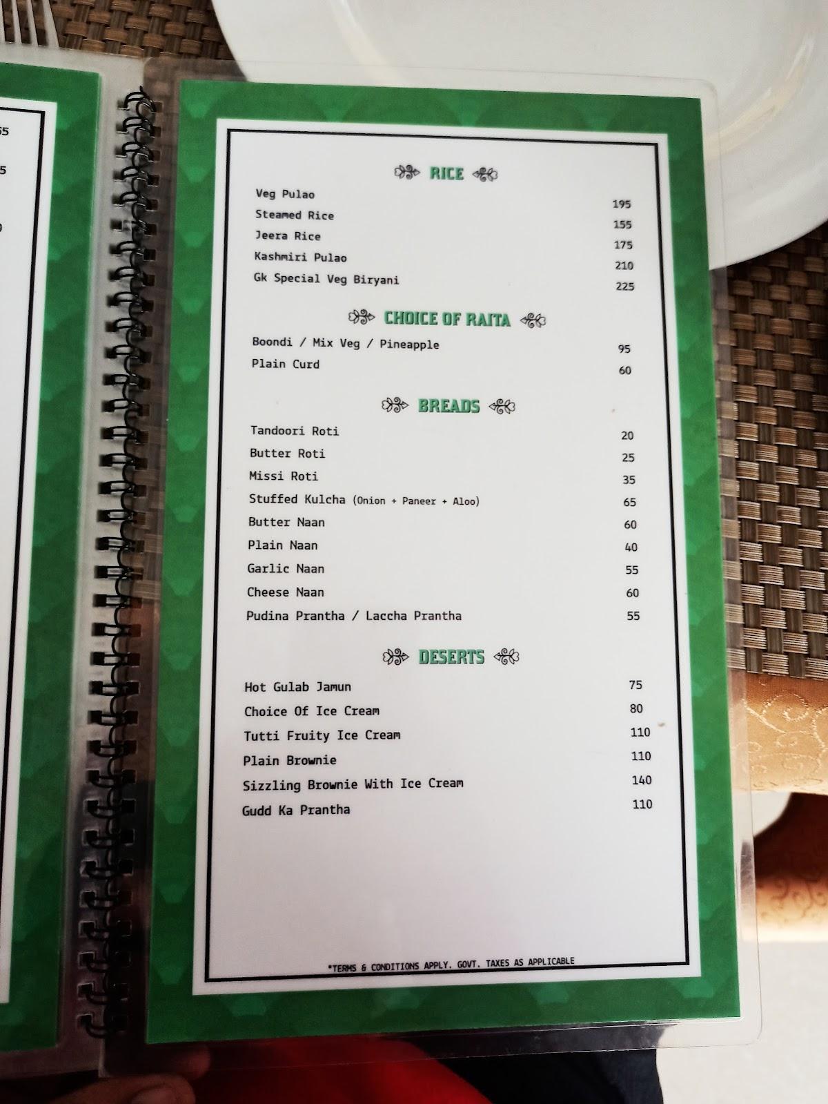 Menu at Willow Tree Restaurant, Sidhbari