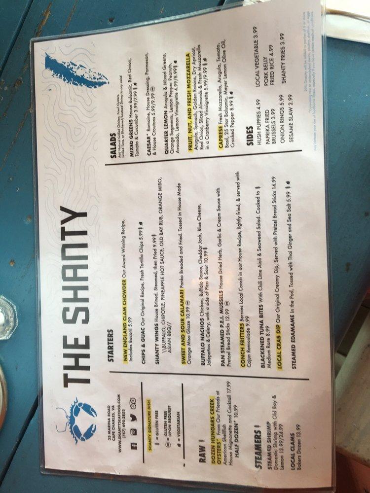 Menu at The Shanty pub & bar, Cape Charles