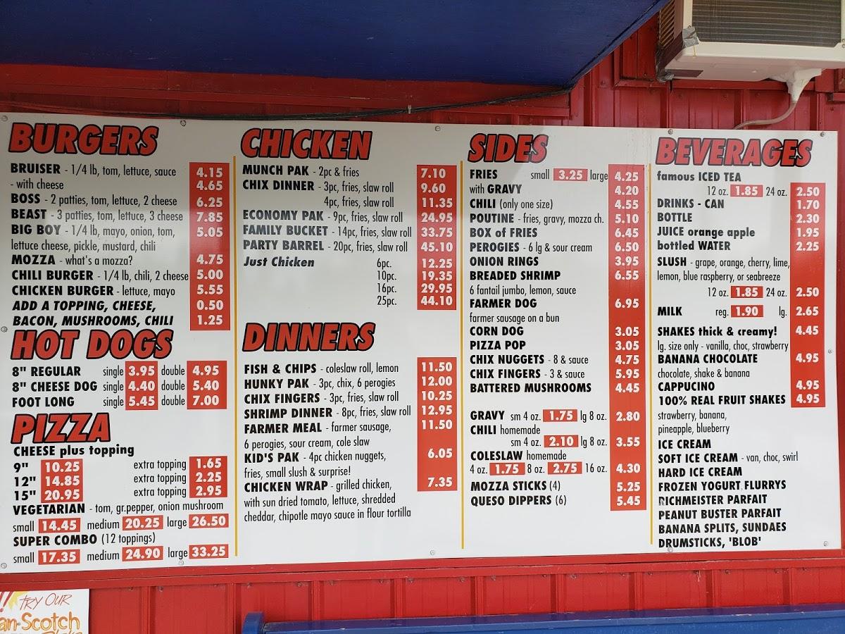 Menu at Saltys Drive Inn pub & bar, Winnipeg Beach