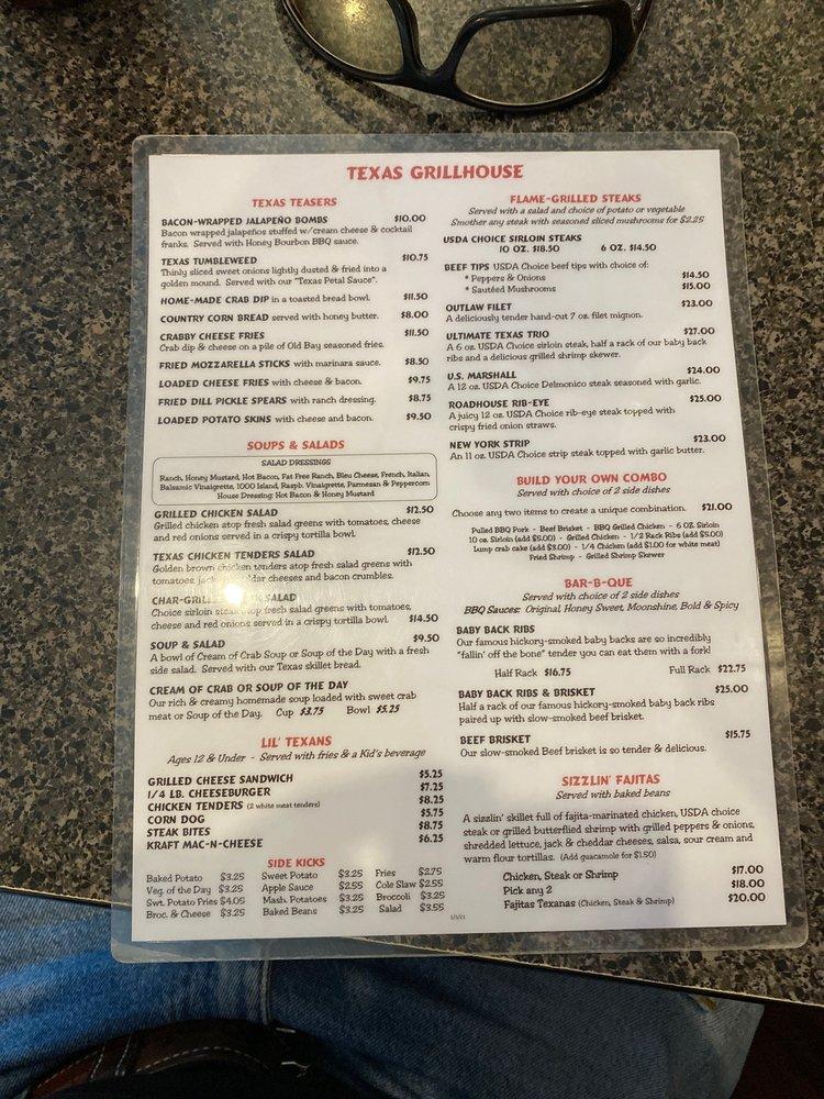 Menu at Texas Grillhouse pub & bar, La Vale, National Hwy