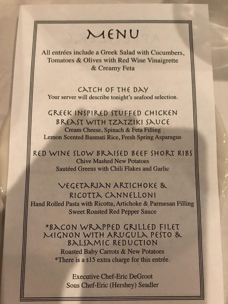 Menu at Roger Rocka's Dinner Theater restaurant, Fresno