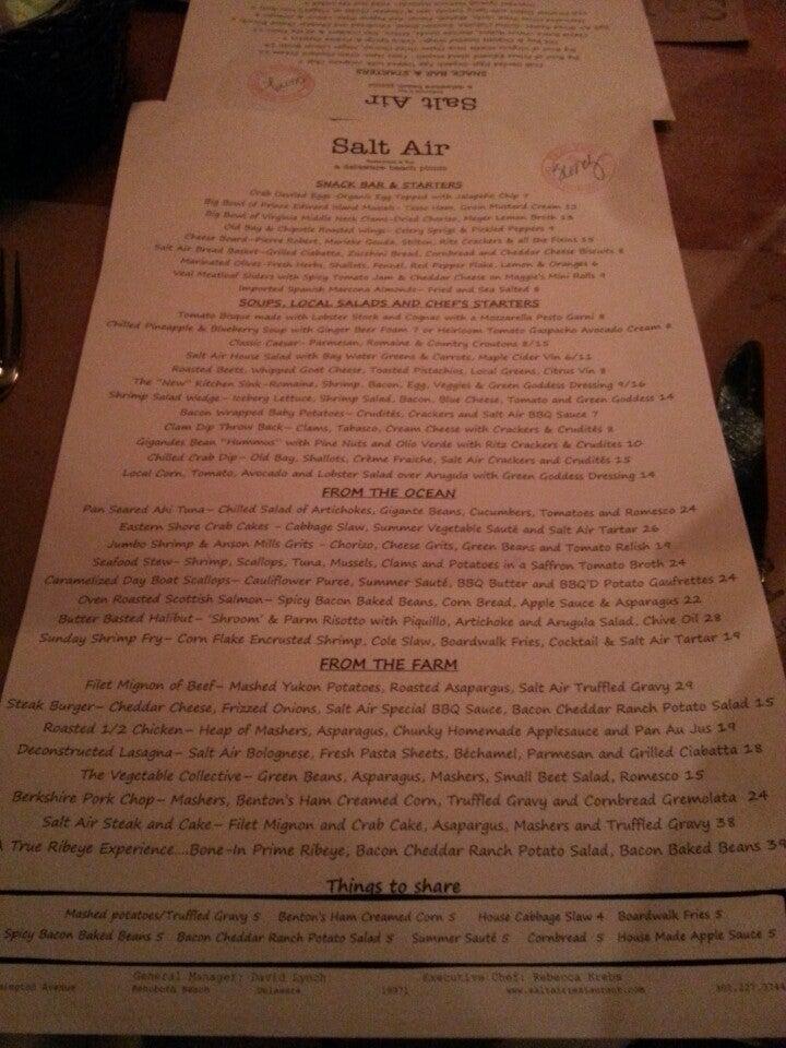 Menu at Salt Air pub & bar, Rehoboth Beach