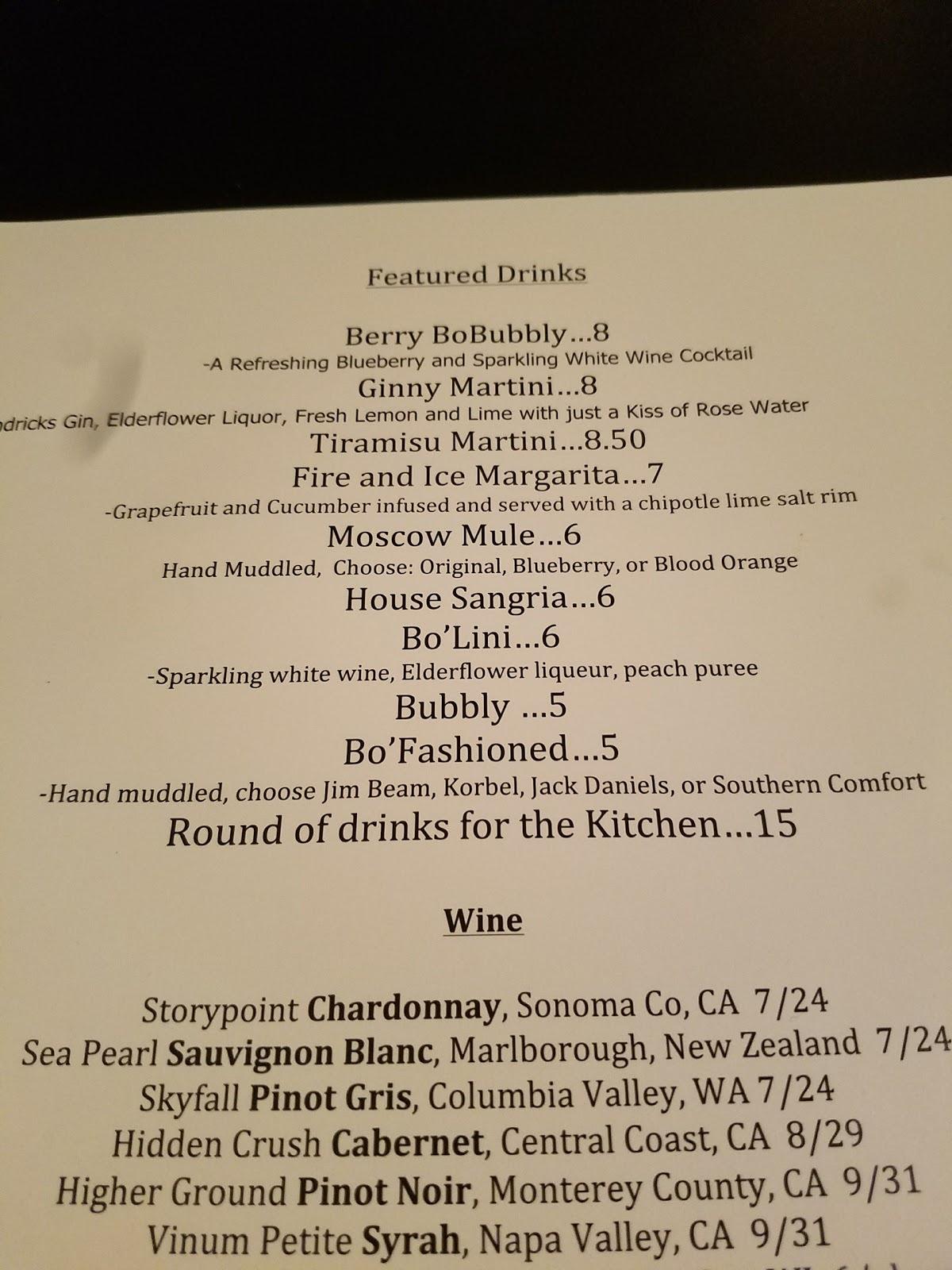 Menu at BoMallies restaurant, Sheboygan