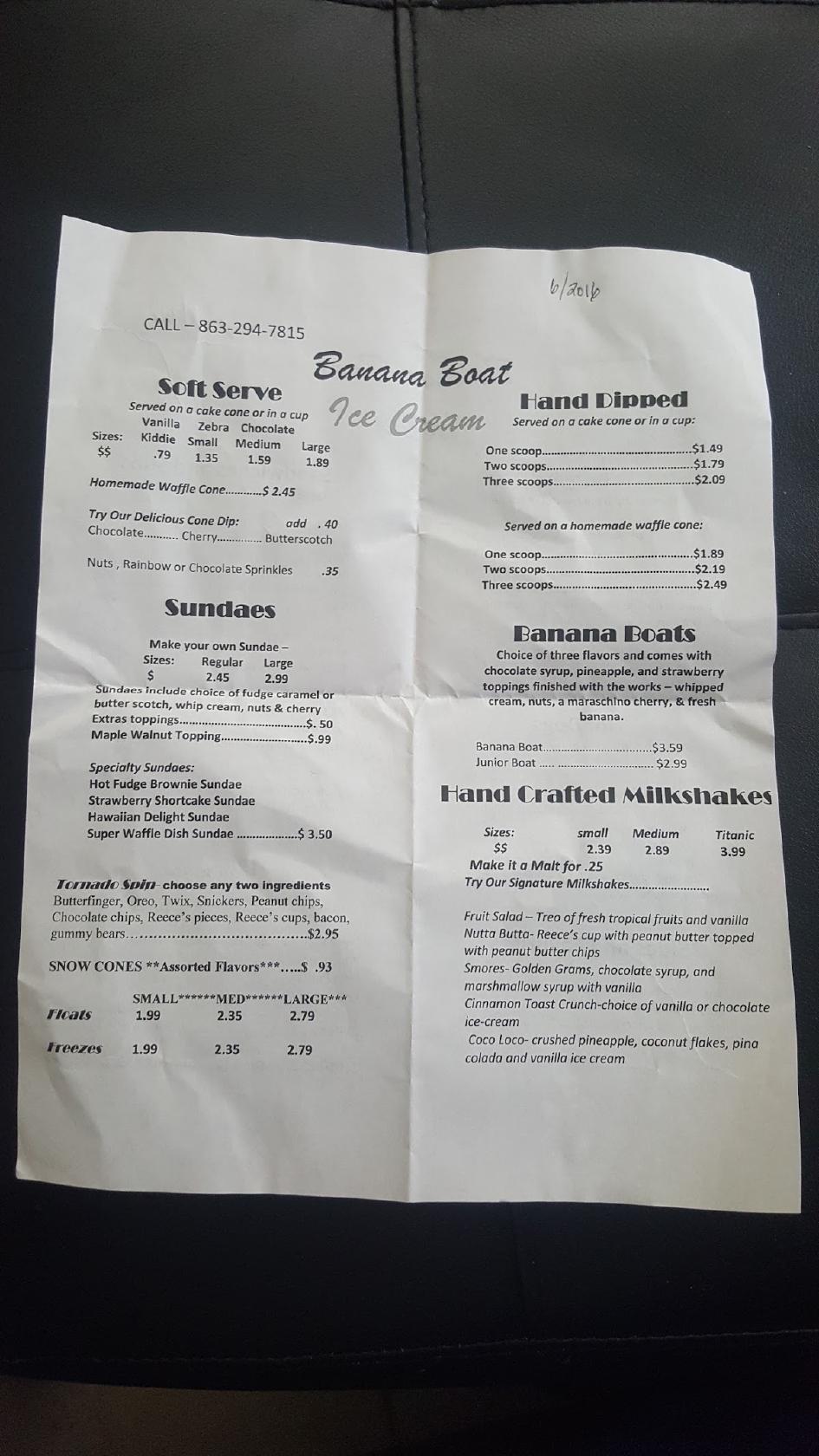 Menu at Banana Boat restaurant, Winter Haven