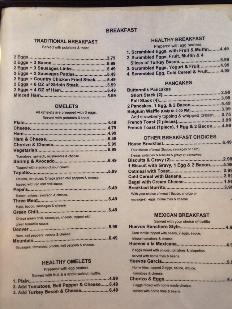 Menu at Pepe's Cafe, Cottonwood