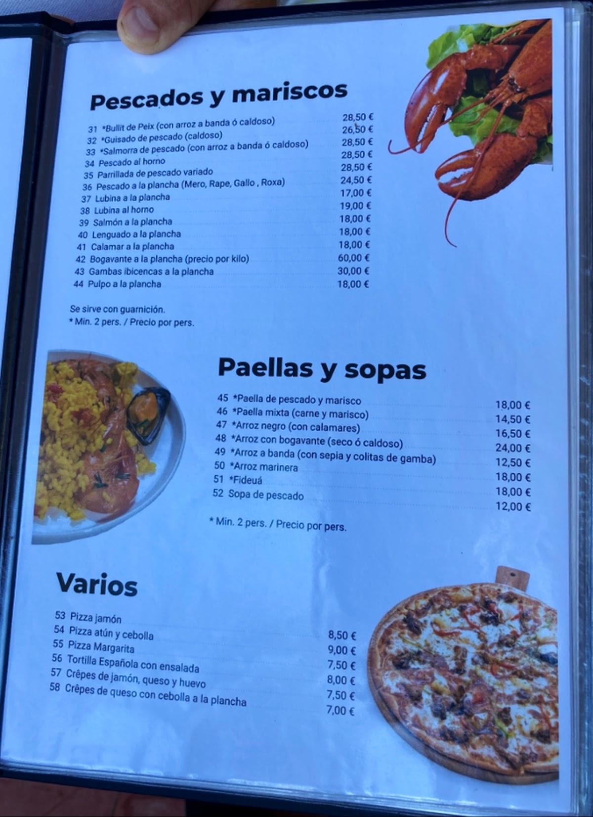 Carta de Restaurante Ínsula Riu, Santa Eulalia Del Rio