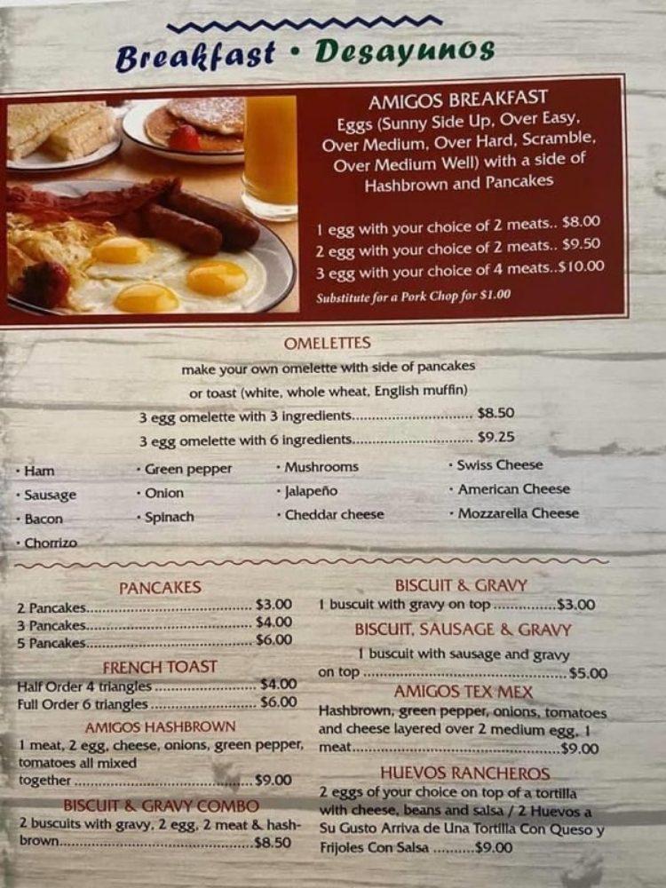 Menu at Los Amigos restaurant, Lake Dallas