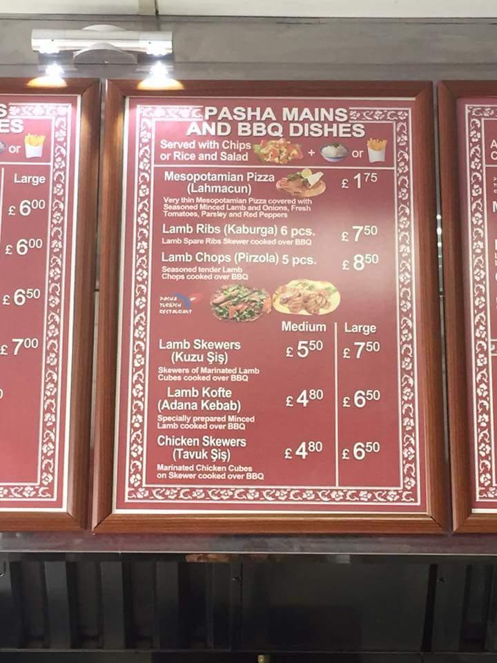 Menu at Pasha Turkish Grill restaurant, Coventry