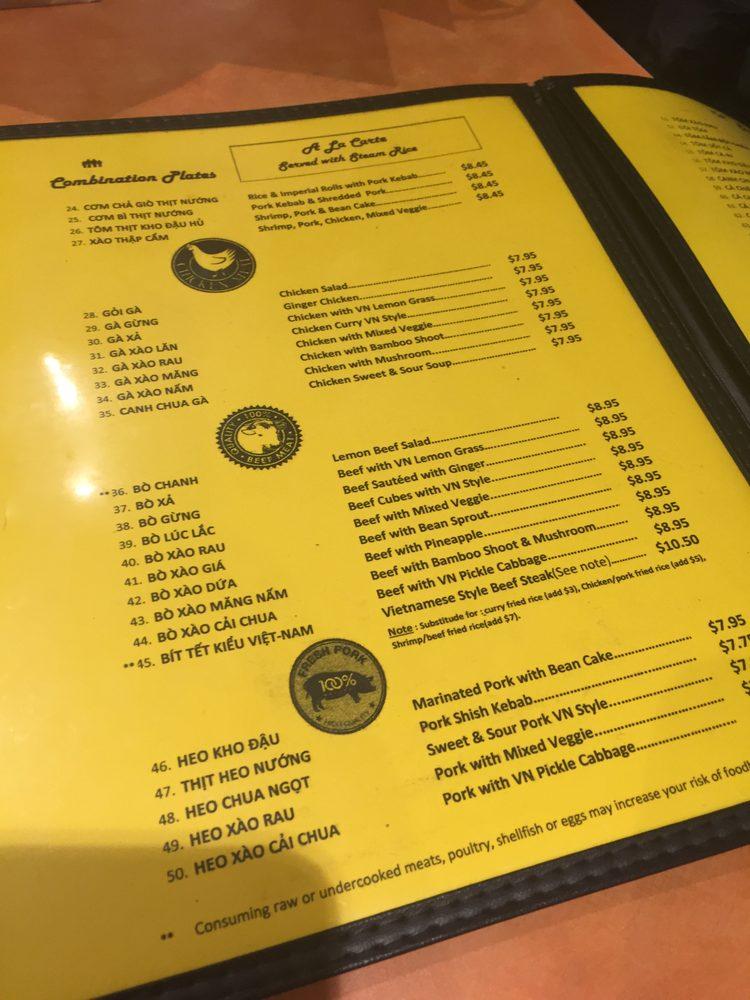 Menu at Tú Lan restaurant, San Francisco