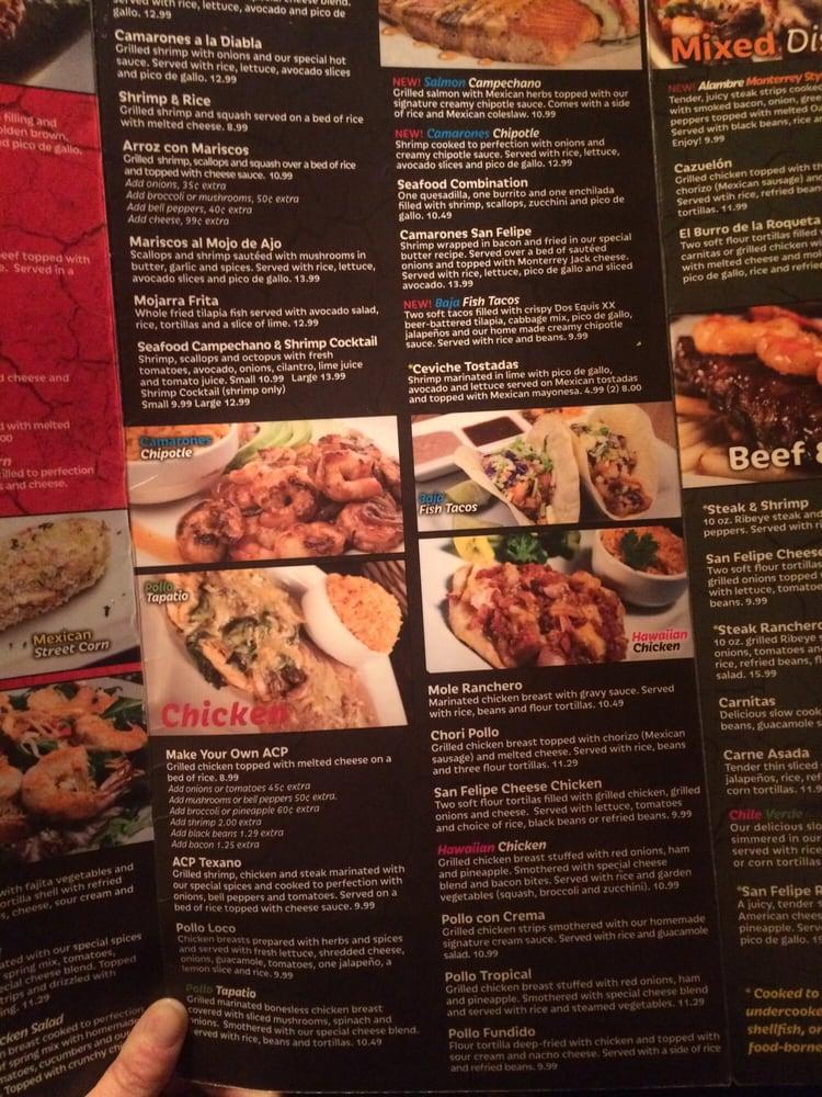 Menu at San Felipe Mexican Restaurant, Siler City