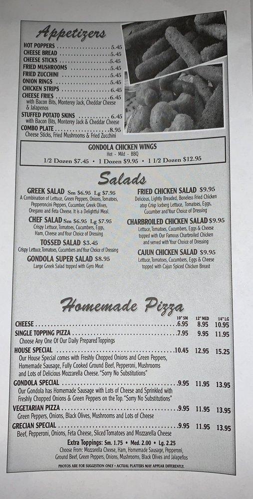 Menu at Gondola Restaurant, McMinnville