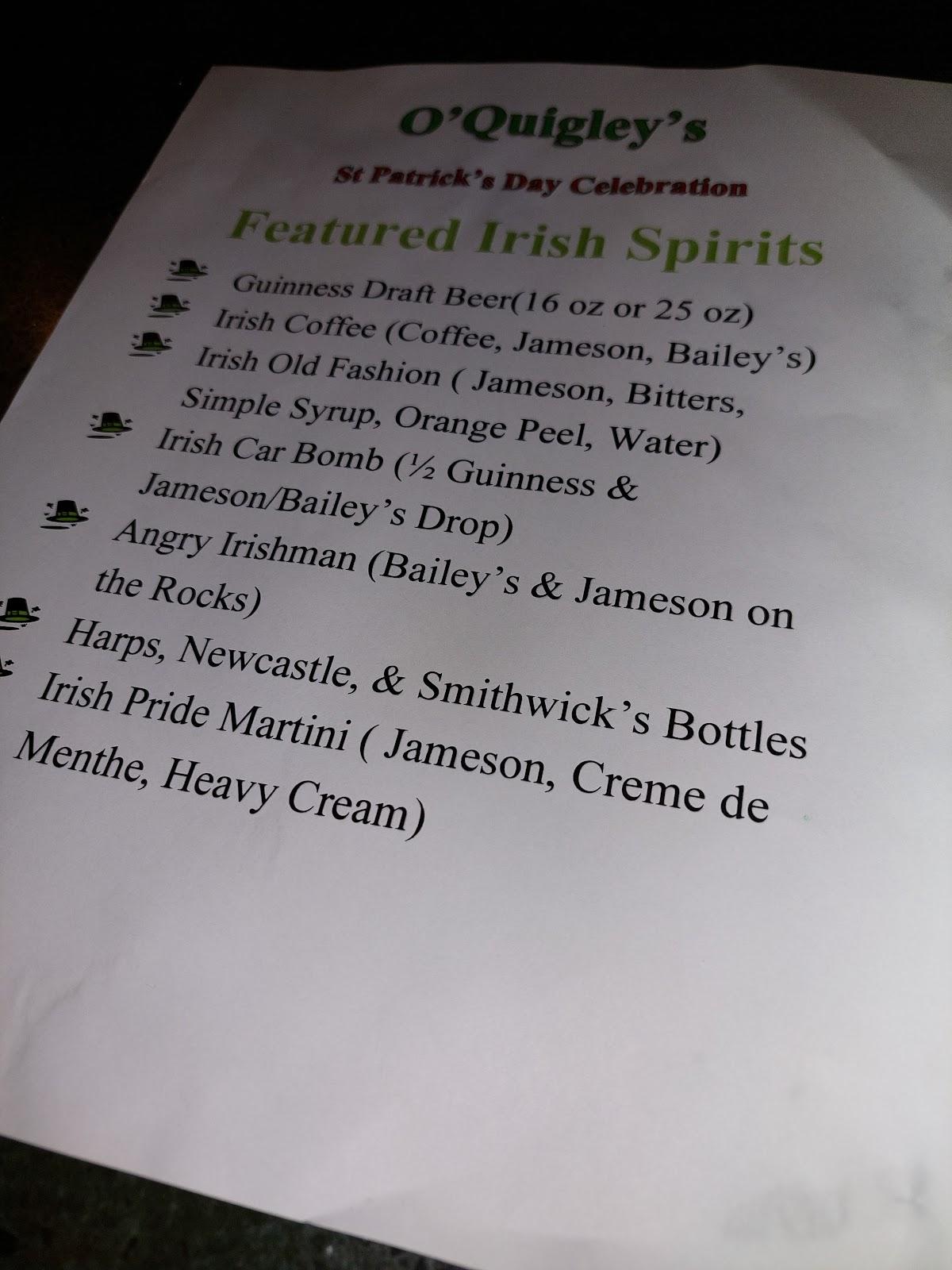 Menu at O'Quigley's Seafood Steamer & Oyster Sports Bar, Destin