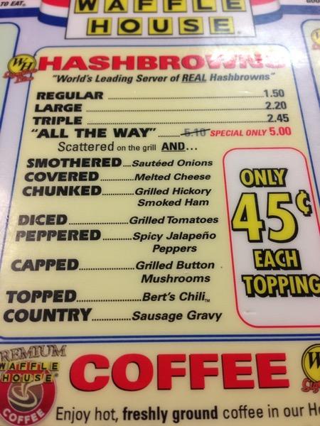 Menu at Waffle House restaurant, Lancaster