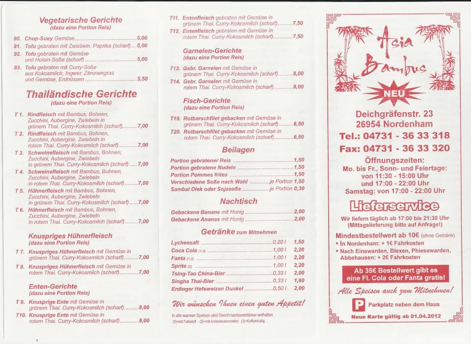 Speisekarte von Asia Bambus restaurant, Nordenham