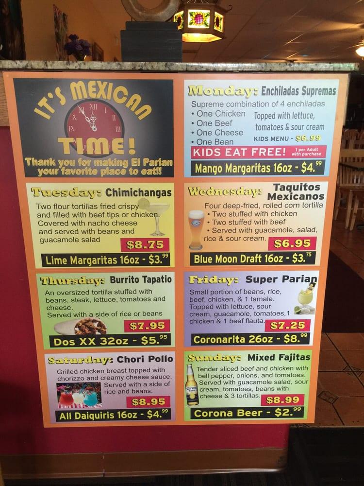 Menu at El Parian Mexican Restaurant, Virginia Beach, Virginia Beach