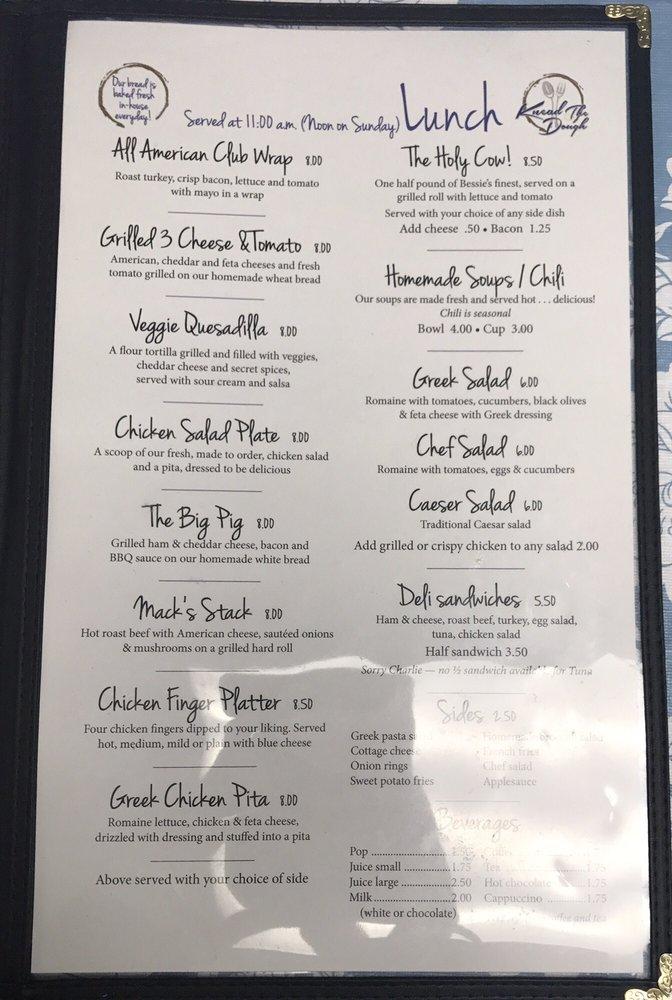 Menu at Knead the Dough restaurant, Ransomville