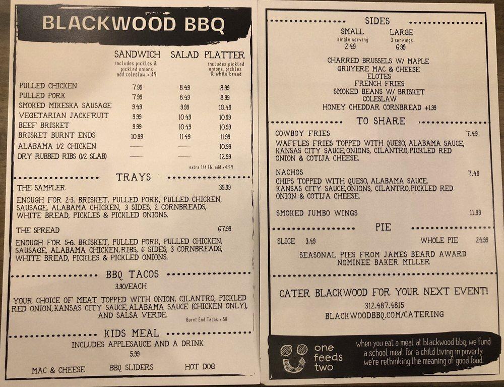 Menu at Blackwood BBQ, Schaumburg