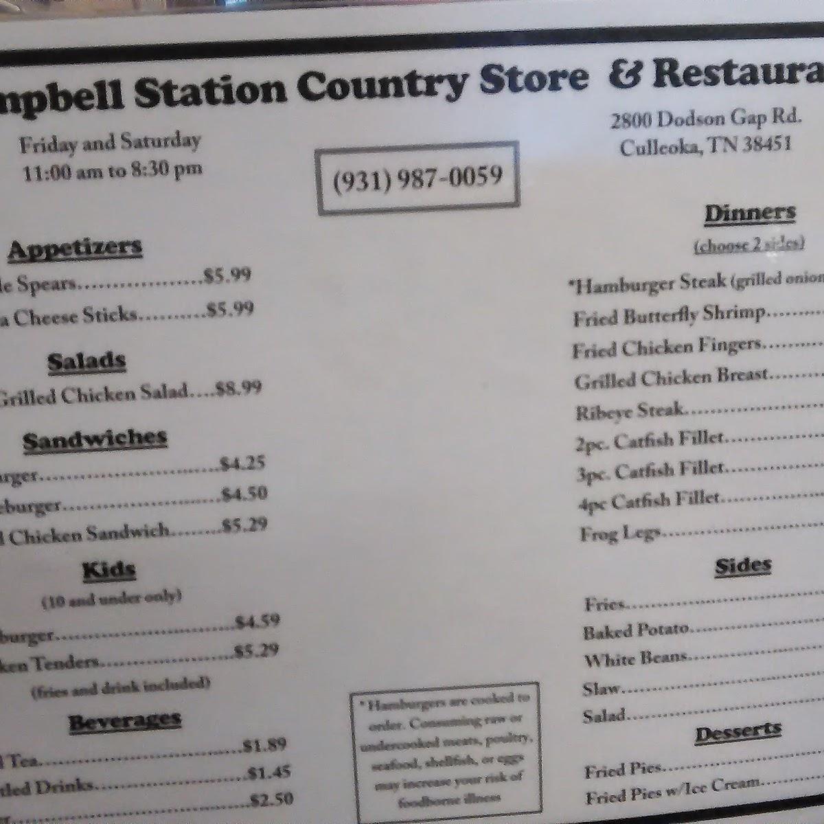 R3ba Menu Campbell Station Country Store Restaurant 2022 10 