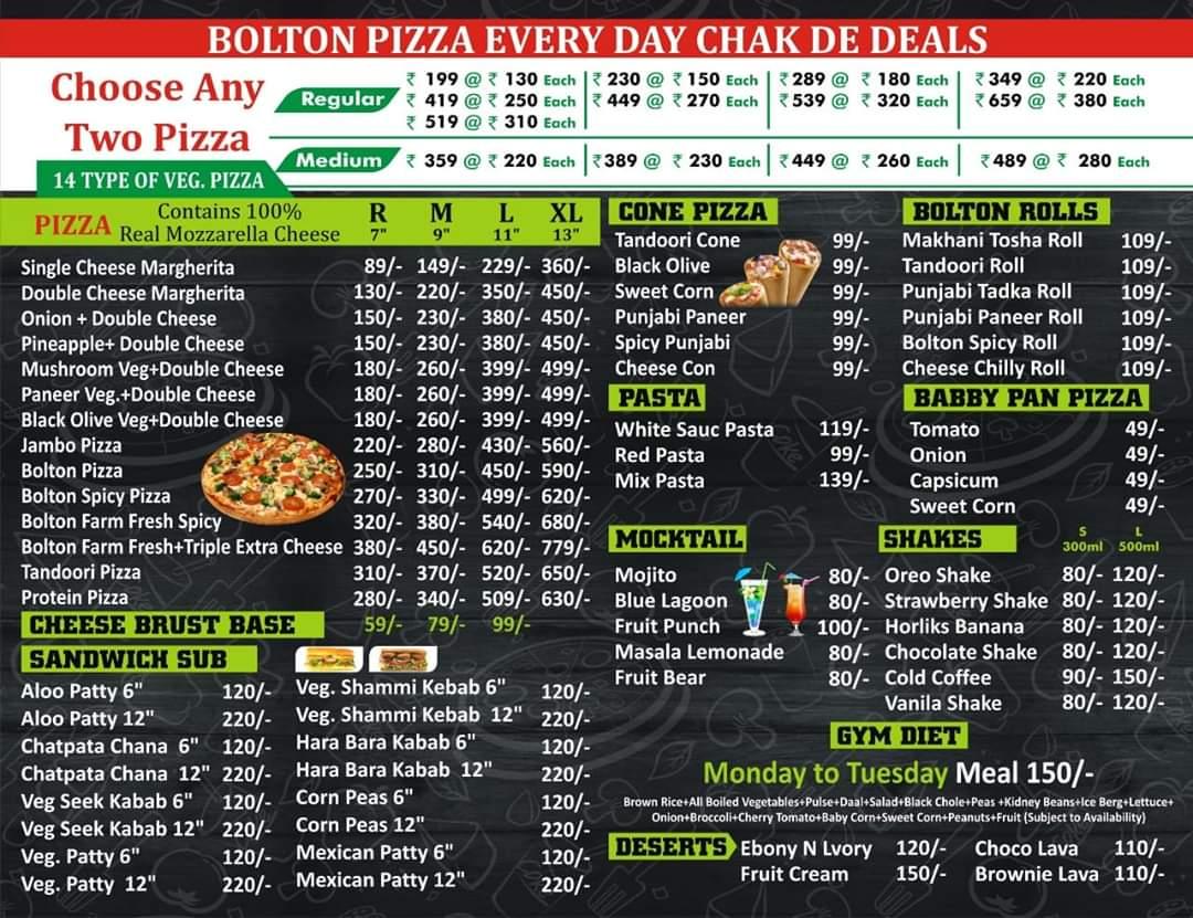 Menu at Bolton Pizza Burger, Bhagta Bhai Ka