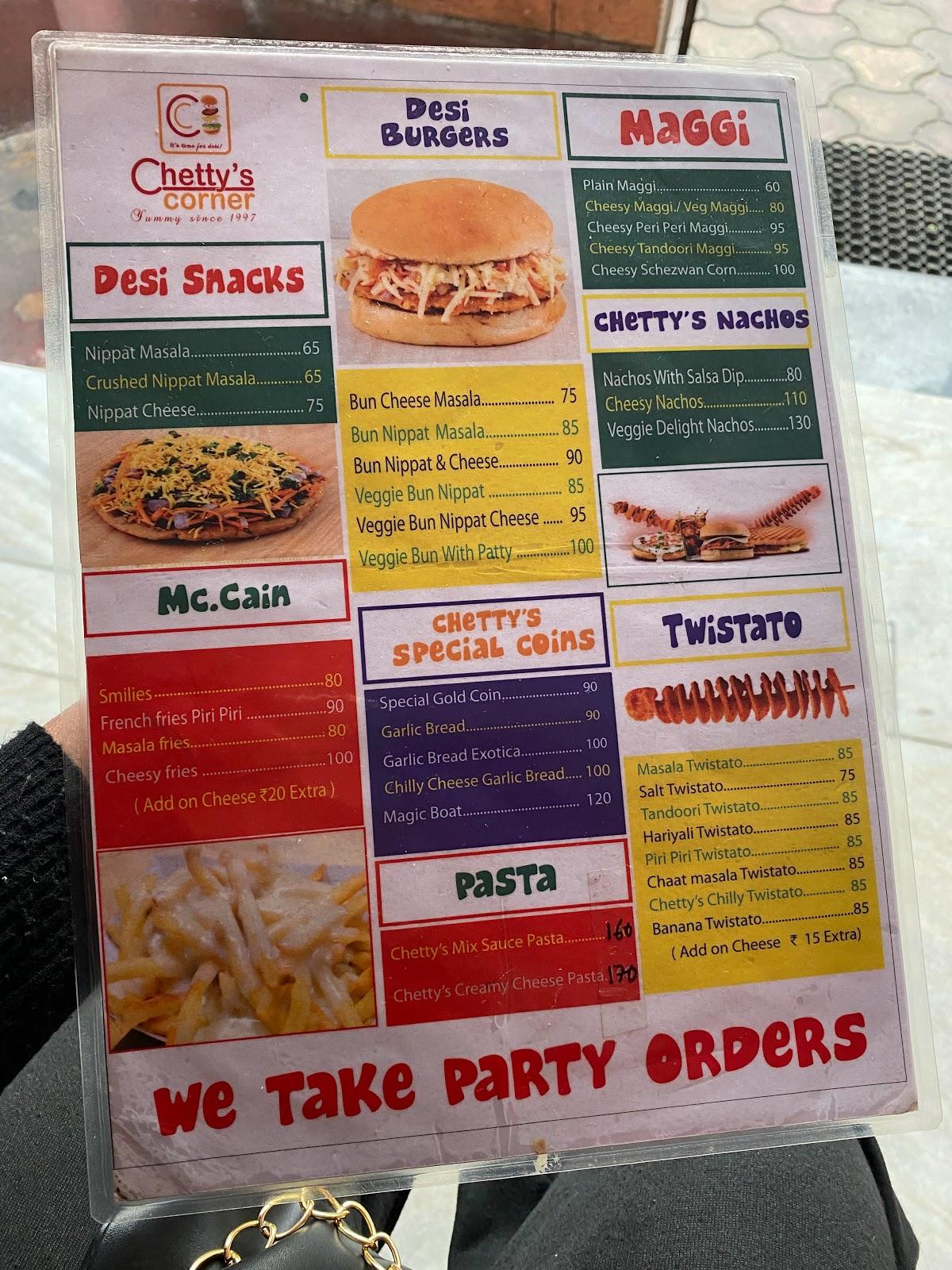 Chetty's Corner menu